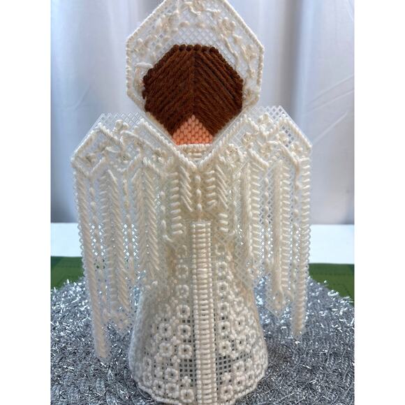 Christmas Tree Topper Angel Needlepoint on Plastic Canvas Handmade Vintage 12" - Picture 5 of 5